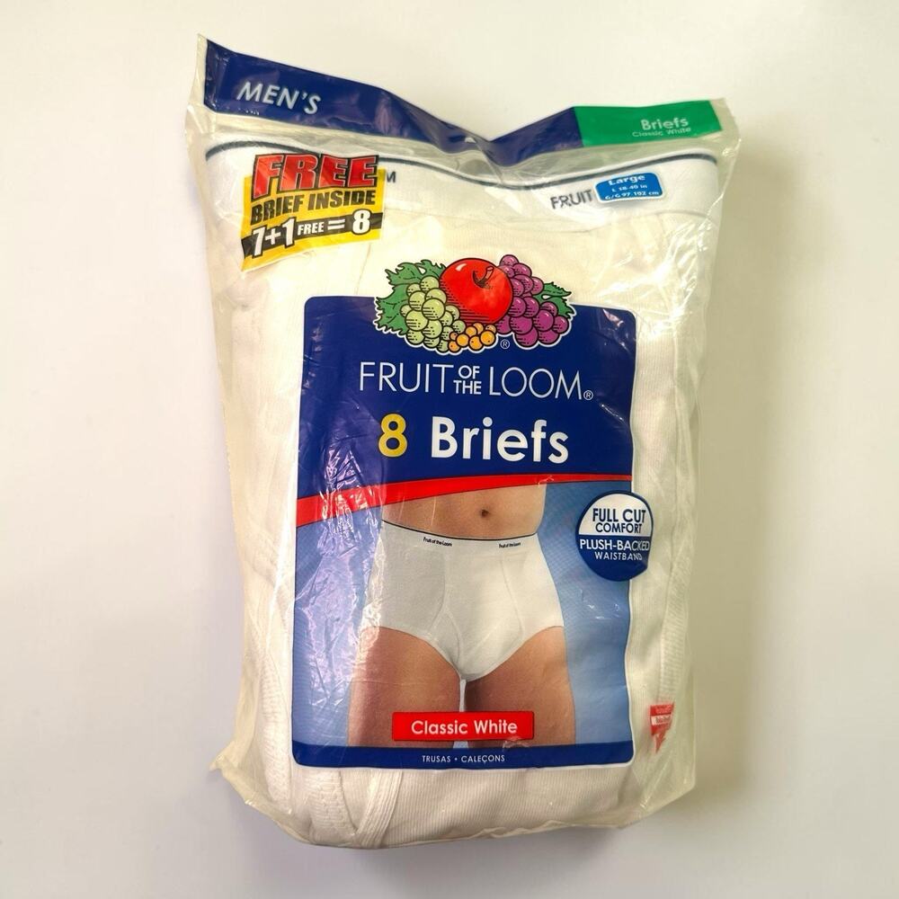 Men's Vintage 2009 Fruit of the Loom Cotton Briefs 8 Large 38-40, Brand New